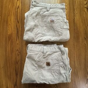 Lot 2 Carhartt B151 DKH Dungaree Loose Fit Canvas Work Pants Men's Size 42x29